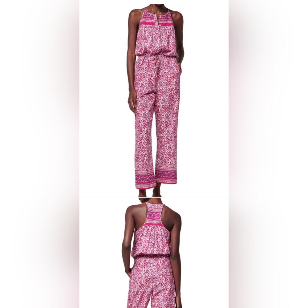 Faherty Adella Jumpsuit Size Large Racerback Floral Organic Cotton